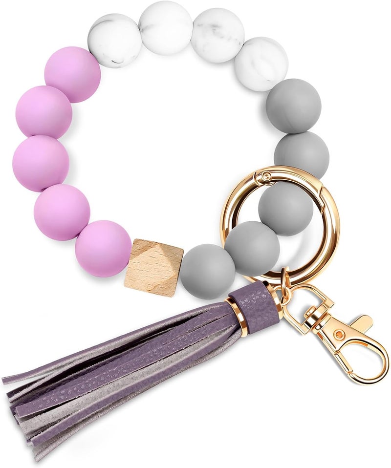 UpUDo Keychain Bracelet Wristlet, Silicone Beaded Key Ring Bracelet with Card Wallet, Elastic Keyring Bangle for Womens - Image 1